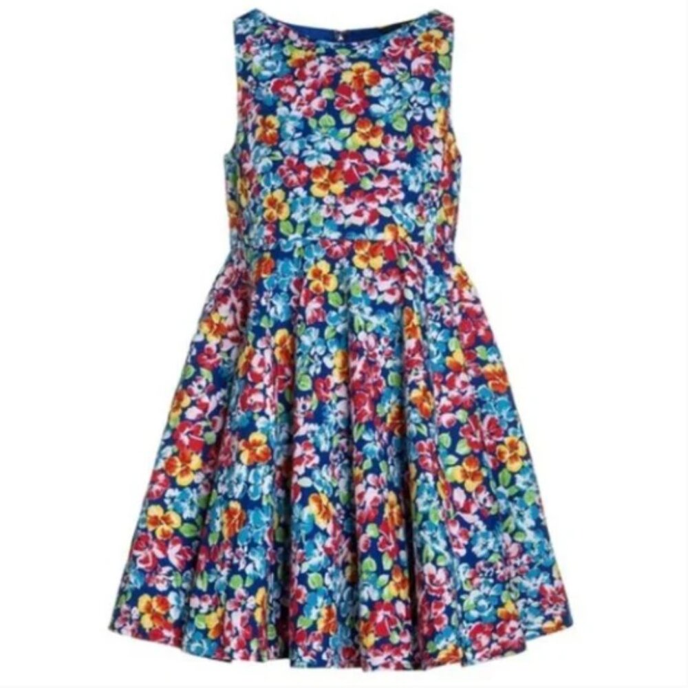 NWT Ralph Lauren Girl Multicolor Cotton Floral Fit & Flare Dress - Picture 2 of 5